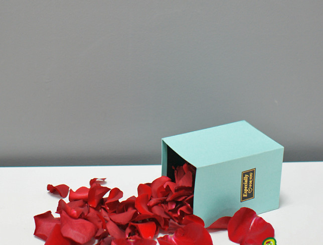 Box with Red/White Rose Petals photo
